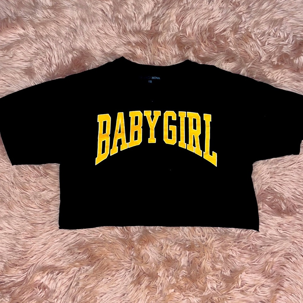 Fashion Nova baggy crop top Baby Girl varsity print